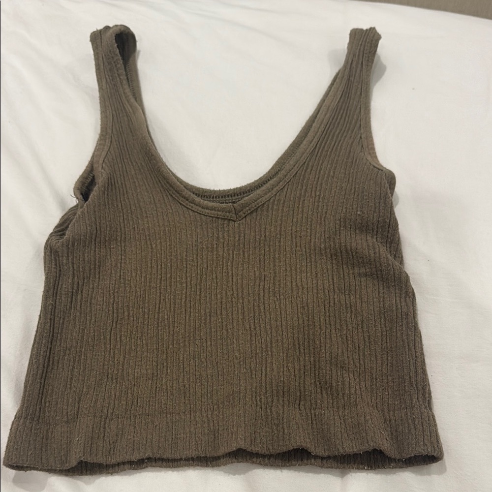 Urban Outfitters Green Ribbed Crop Tank Top
